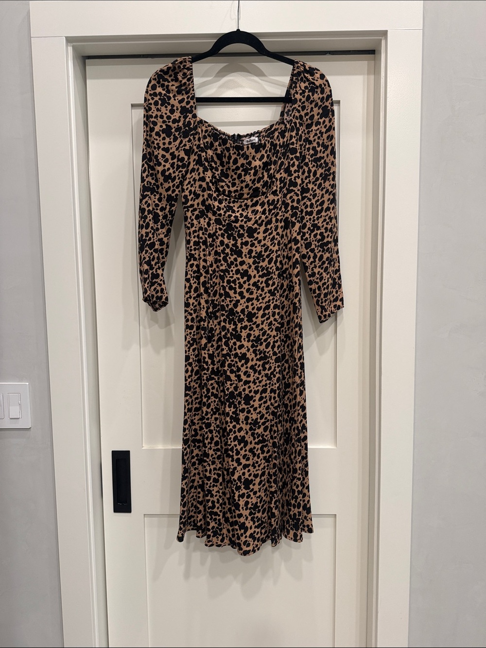 Reformation Sigmund Tan and Black Leopard Midi Dress